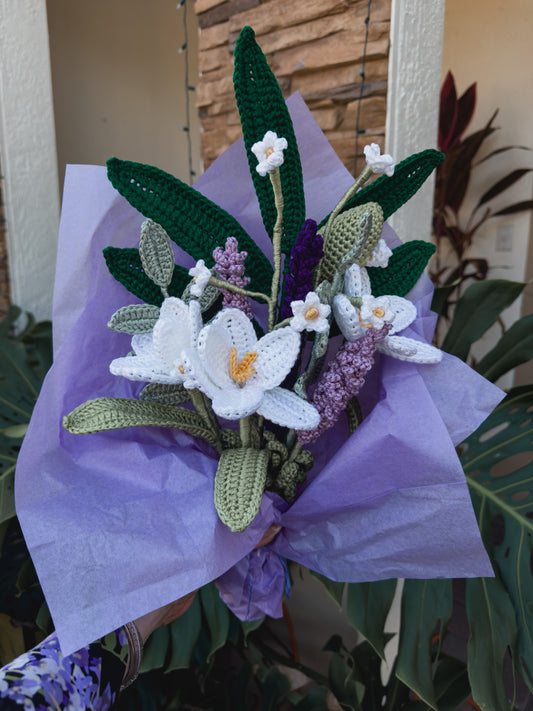 Handcrafted Crochet Flower Bouquet – Timeless Lily & Lavender Floral Arrangement